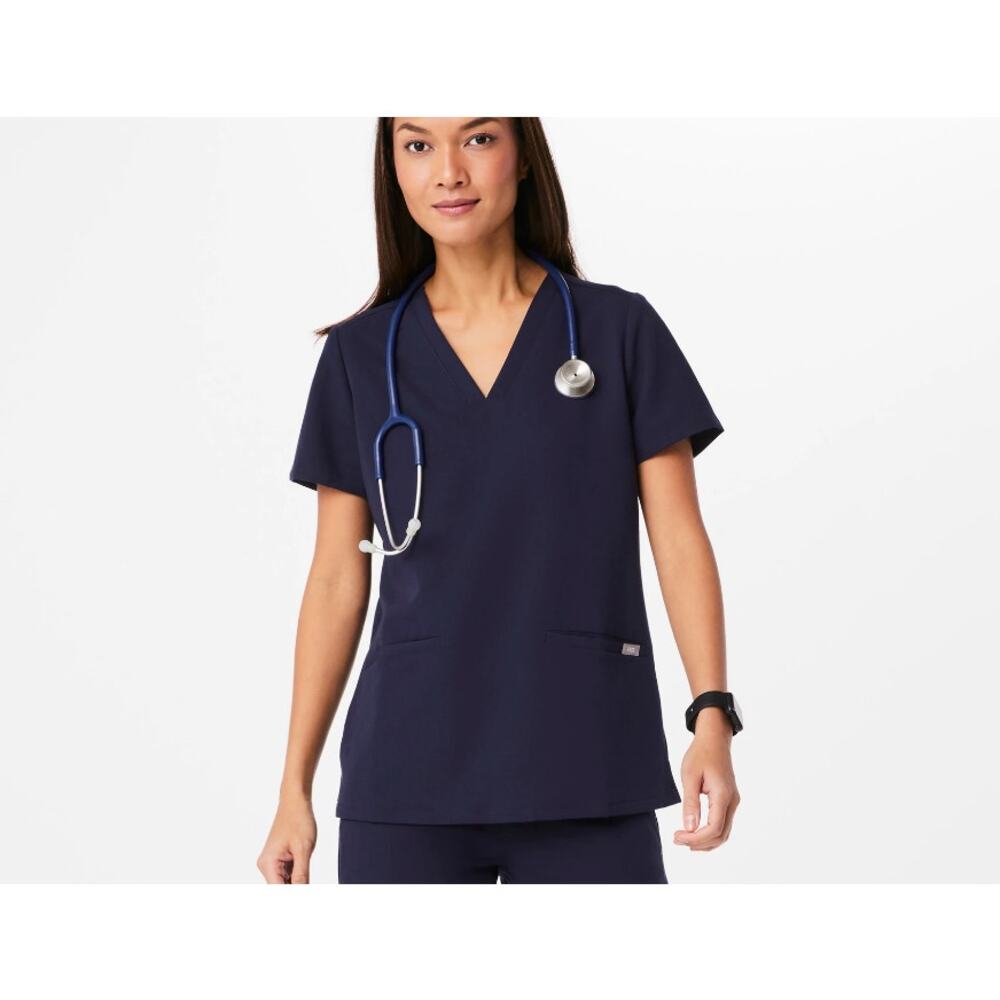Figs Casma Three-Pocket Scrub Top Navy Blue XS FIONx V-Neck